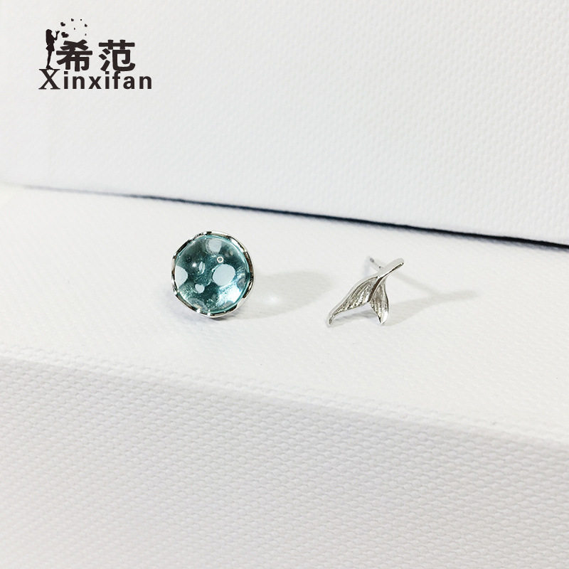 淘宝爆款 人鱼泡沫耳钉 S925纯银鱼尾耳钉耳坠 简约百搭耳饰品女