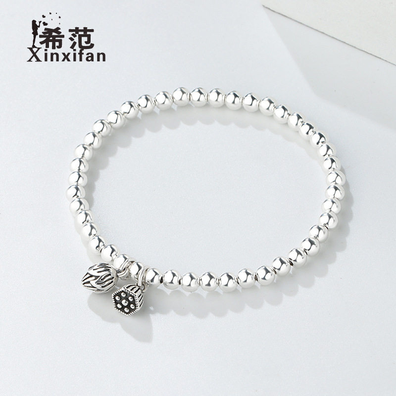 s925纯银圆珠手串光面莲子莲蓬手链女两世欢古法黄金色传承系列