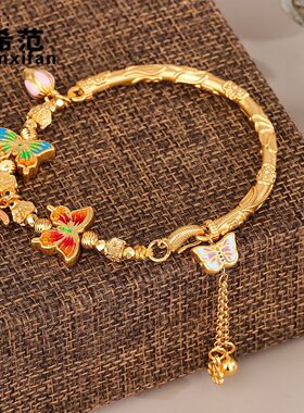 s925纯银珐琅彩蝴蝶半边圆手镯女