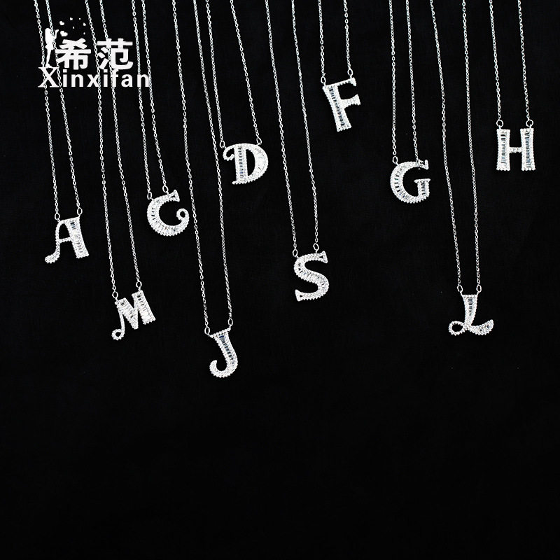 s925纯银26个字母吊坠项链潮流百搭满钻大写英文姓氏名字毛衣链