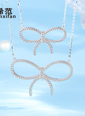 s925纯银项链颈戴大蝴蝶结镶钻锁
