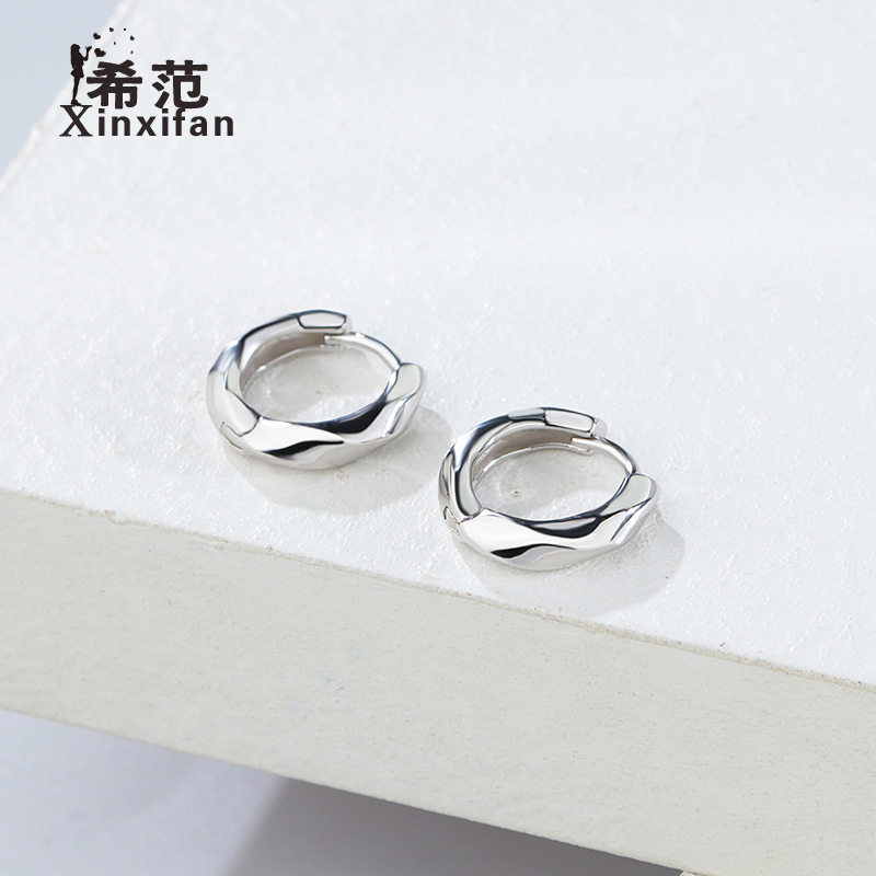 s925纯银耳钉女欧美法式光面简约金属耳环不规则个性气质耳饰批发