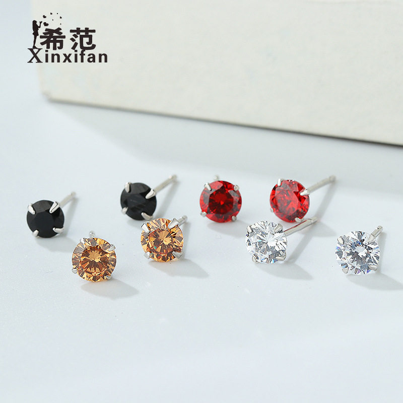 s925纯银四爪锆石耳钉女款简约经典超闪单钻小耳钉养耳洞厂家批发