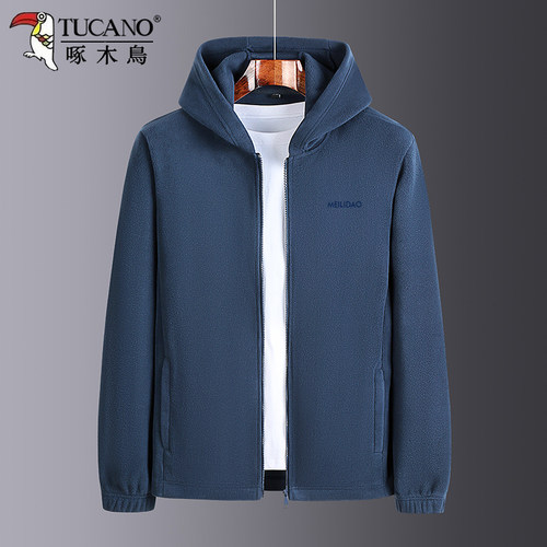 啄木鸟摇粒绒休闲连帽卫衣外套男