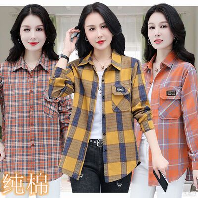 衬衫2025春夏薄宽松棉质上衣女装中长款大码女中老年衬衣外套格子
