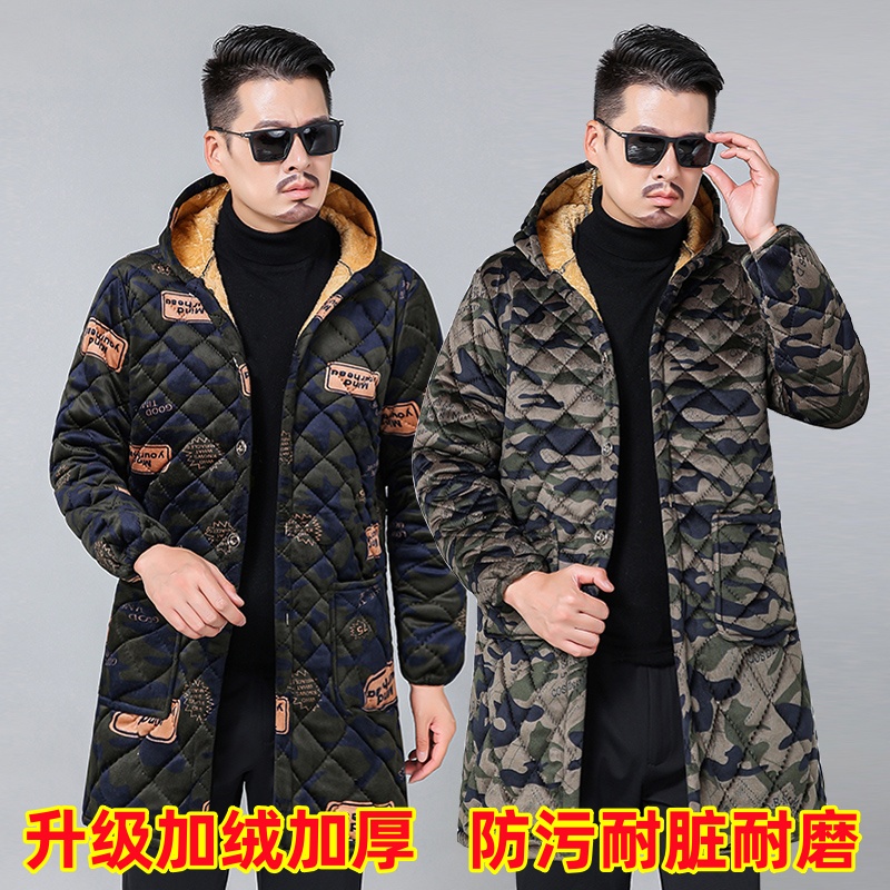 秋冬季男女加绒加棉连帽宽松棉衣工作服罩衣长款厚外套大码四川省