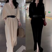 2025新款 入秋时尚 减龄穿搭连衣裙女绝美洋气显瘦独特掐腰开叉长裙