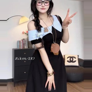 学院风甜美翻领连衣裙女夏季 大码 胖mm显瘦俏皮可爱气质收腰小黑裙