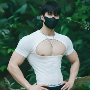 白色镂空设计感背心男修身运动健身速干弹力潮男上衣