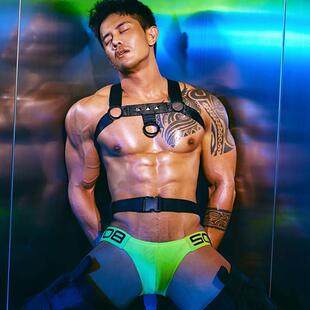 男士三角裤锦纶冰丝网布低腰性感舒适高叉宽腰带内裤男运动提臀