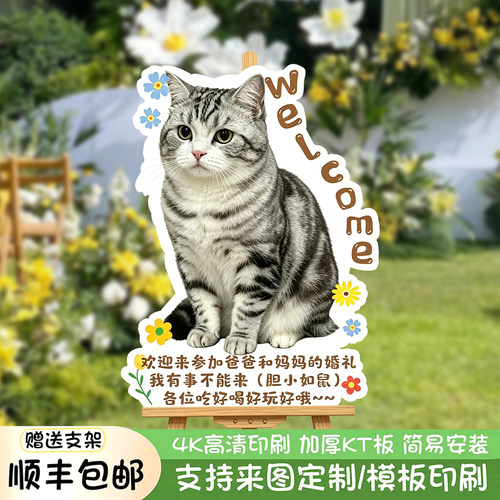 宠物婚礼猫咪狗狗迎宾牌指示牌同款立牌定制KT板订婚结婚装饰摆件
