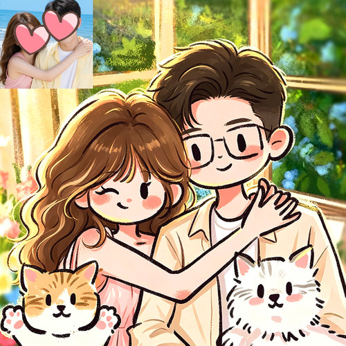 全家福q版手绘头像漫画定制