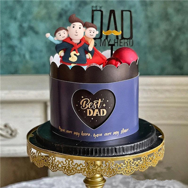 父亲节蛋糕装饰超人爸爸主题抱儿子蛋糕摆件爸爸辛苦了生日插牌