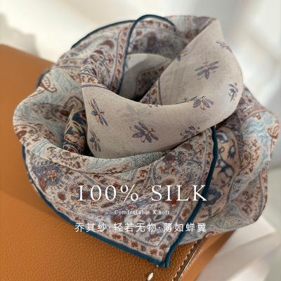 雅致古典风！新款真丝丝巾女春夏