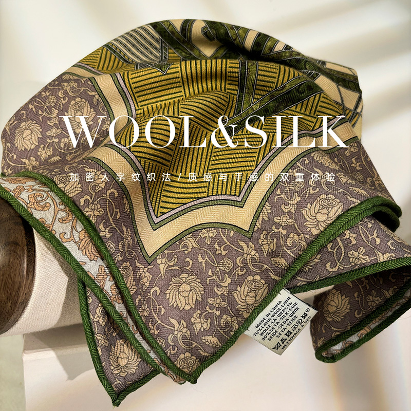 复古黄绿色系！轻奢丝毛围巾女冬