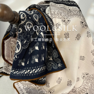 意式佩斯利四格！轻奢丝毛围巾女冬季多功能真丝羊毛方巾披肩两用