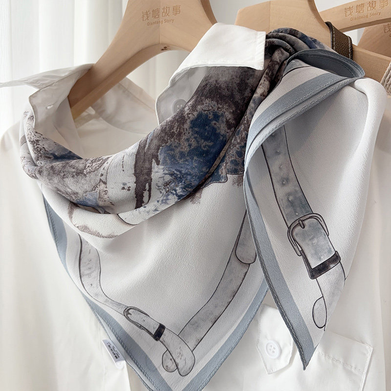 雅致蓝色仙女裙！真丝双绉丝巾女春夏季清爽感桑蚕丝围巾领巾方巾