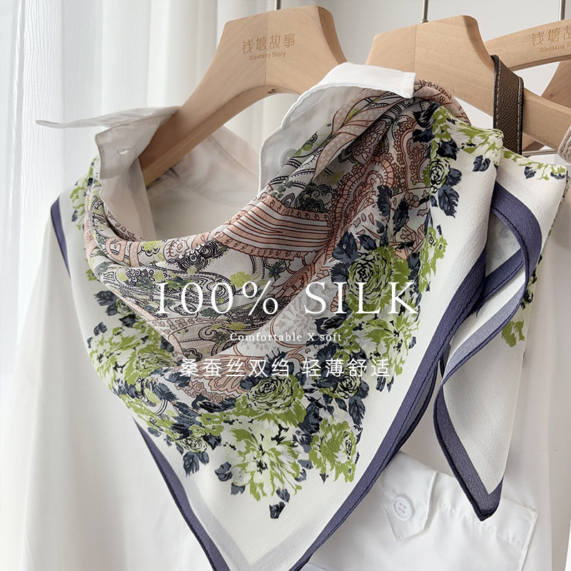 浪漫春天色系！真丝双绉丝巾女春夏季清新感桑蚕丝围巾多功能领巾