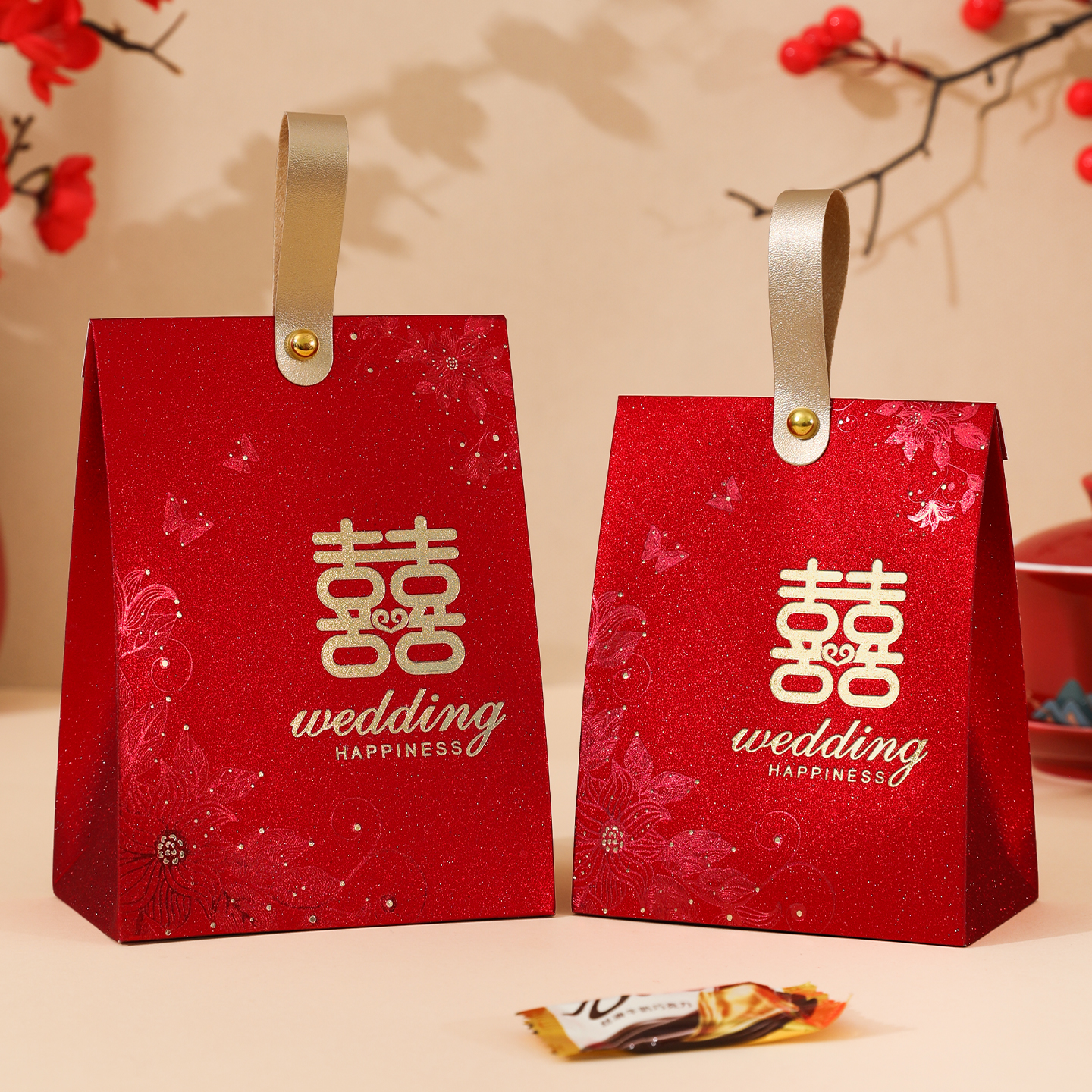 高级感手提喜糖盒子磨砂中式结婚礼轻奢伴手回礼盒糖果包装空纸盒