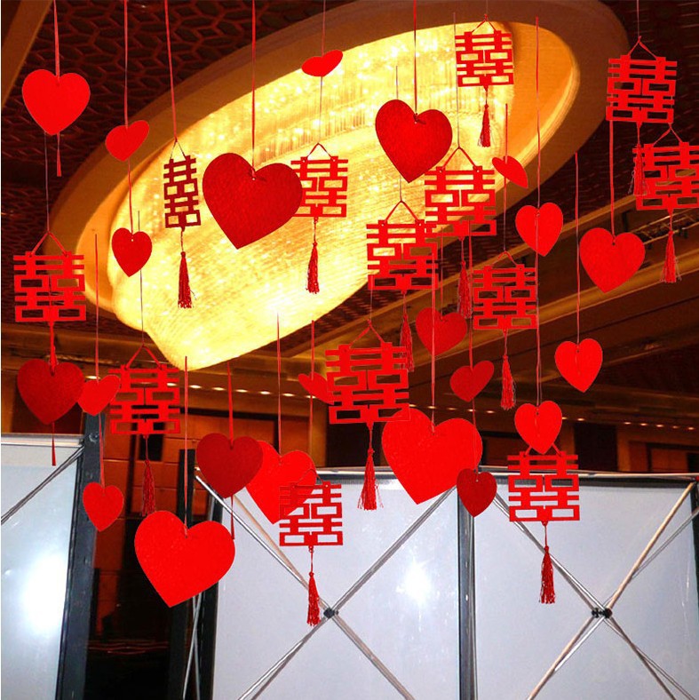 新款结婚无纺布拉花喜字无纺布吊饰婚房婚礼布置装饰婚庆用品拉花