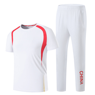 夏季新款运动服男女套装户外集体活动训练服校园体操圆领T恤长裤