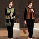 三件套马甲妈妈春装新款新中式金丝绒中老年女装春秋新中式套装