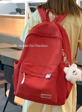 小清新书包初中女生小学生简约百搭高中生双肩包ins日系纯色背包