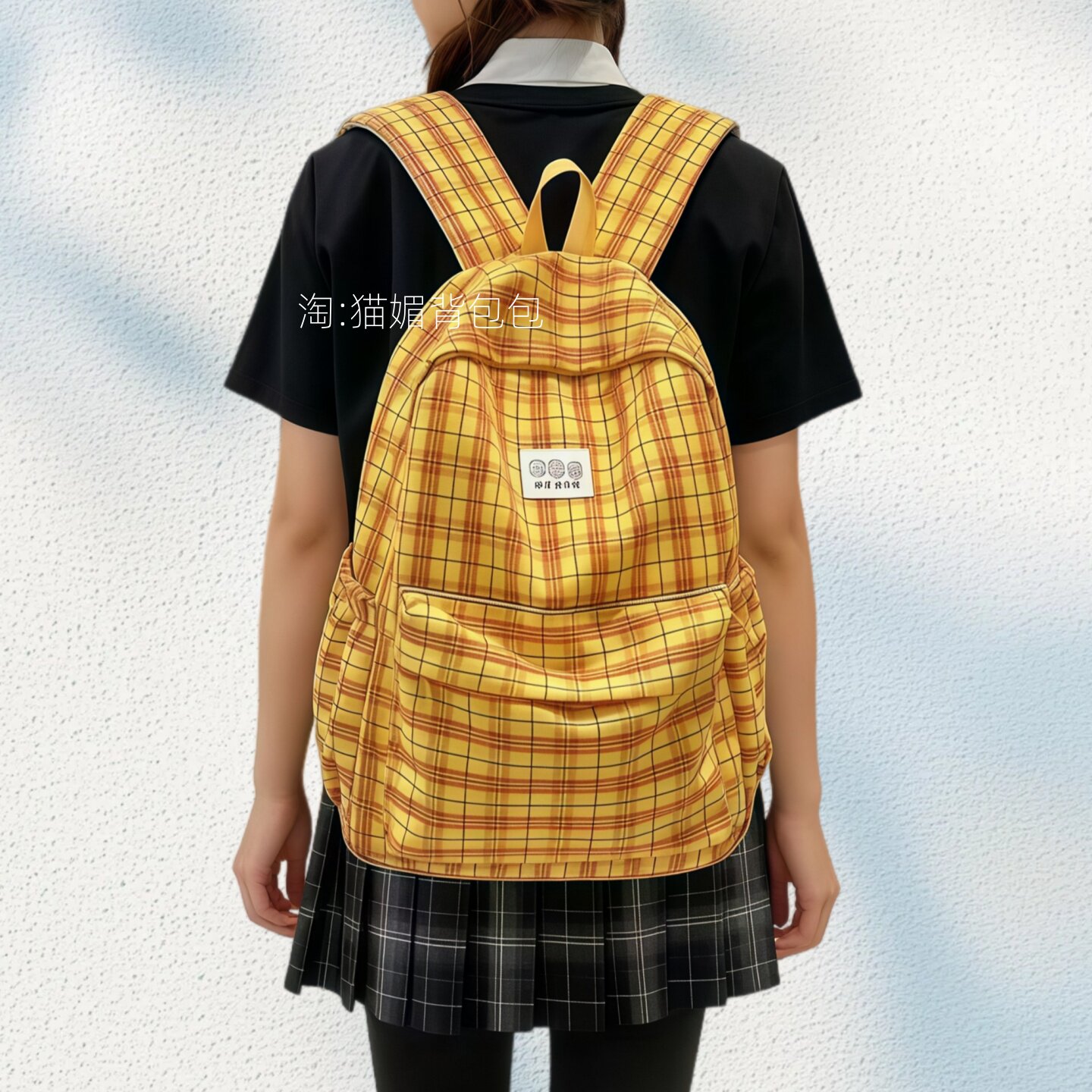 书包初中生女高颜值ins格纹双肩包大学生大容量轻便通勤背包尼龙