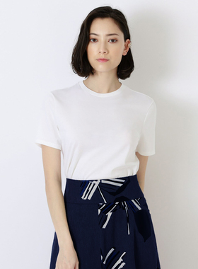 魅力法式blouse 优雅女人 高端小领口圆领短袖 宽松纯棉白色t恤