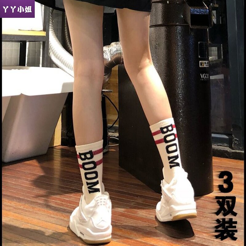 新款网红袜子女中筒棉袜运动韩国ins潮春秋冬高欧美堆堆棉袜
