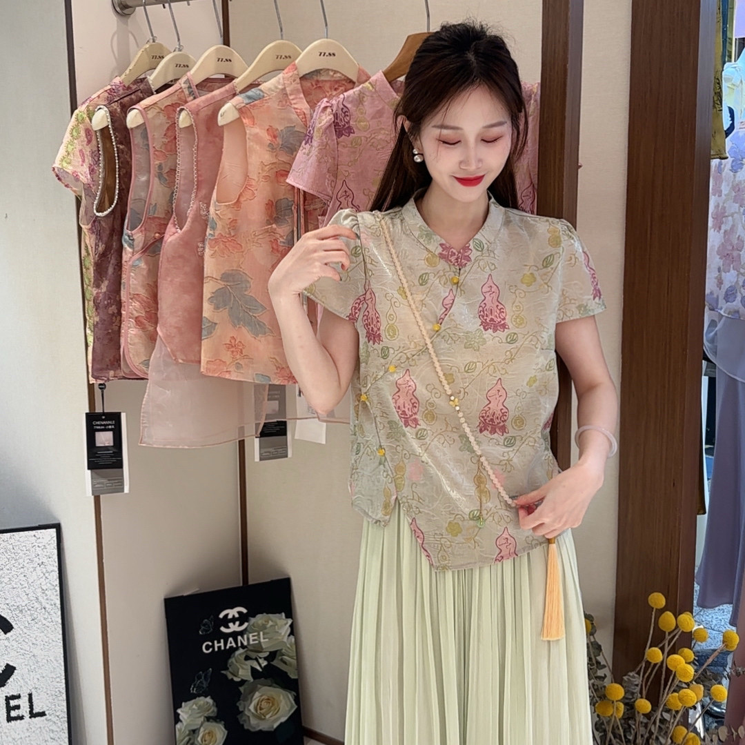 小香风葫芦晕染旗袍设计优雅气质小女人百搭新中式国风小衫60259