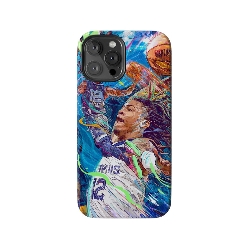 NBA篮球灰熊队贾·莫兰特 个性酷炫插画适用苹果 iPhone 13/14/15/16/17 Pro Max双层全包防摔磨砂硬壳手机壳