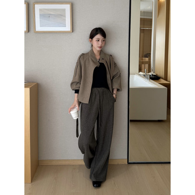 ICCIICC 羊毛醋酸呢料舒适卫裤慵懒阔腿休闲裤女新款冬十三行2904