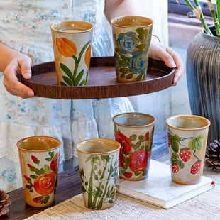 景德镇陶瓷可乐杯水杯釉下彩中式家用复古陶泥茶杯热饮杯咖啡杯