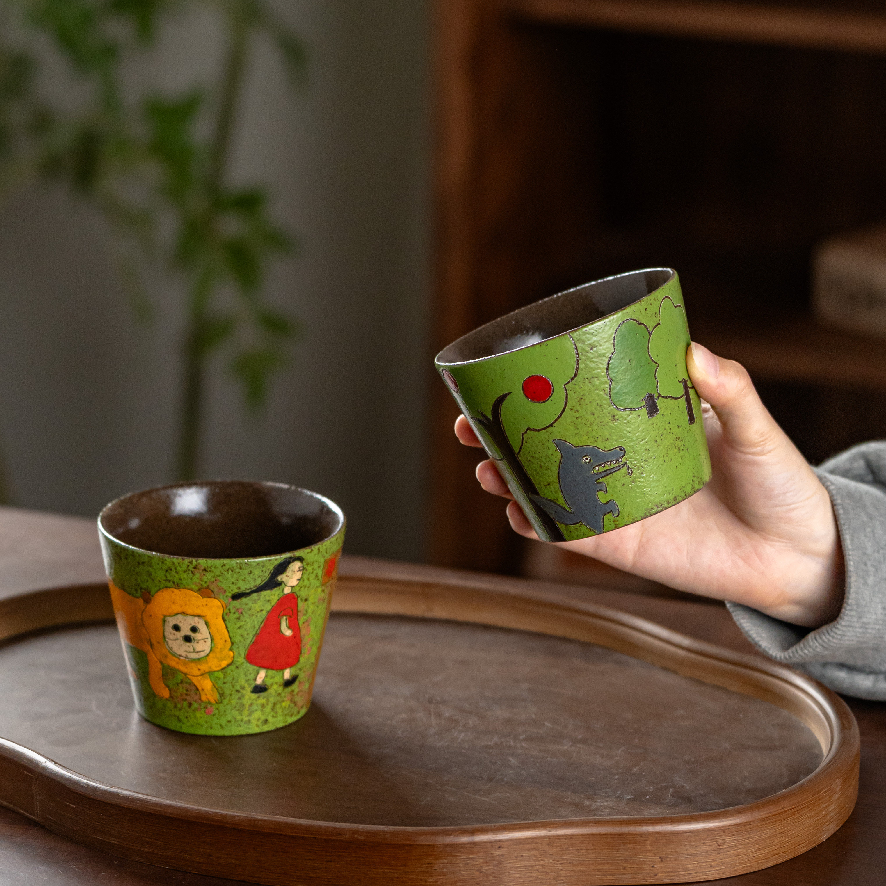 景德镇复古手作马克杯粗陶猪口杯釉下彩手握杯拿铁咖啡杯拉花茶杯