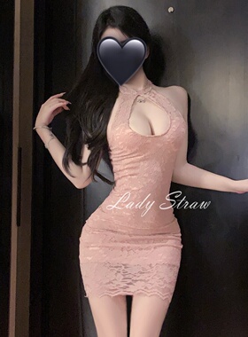 「LS」东方韵语  纯欲性感辣妹显瘦修身挂脖吊带新款修身包臀短裙