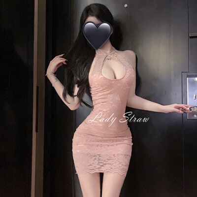 「LS」东方韵语  纯欲性感辣妹显瘦修身挂脖吊带新款修身包臀短裙