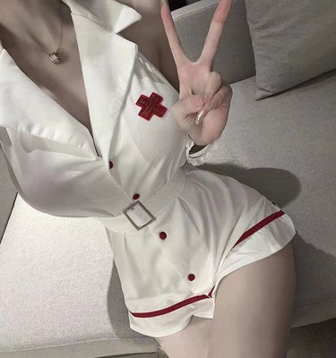 时光定格 大码护士制服无袖翻领性感露背睡裙纯欲套装