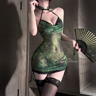 cos性感立领挂脖披帛透视立领包臀制服网纹连衣裙睡裙 青蛇传说