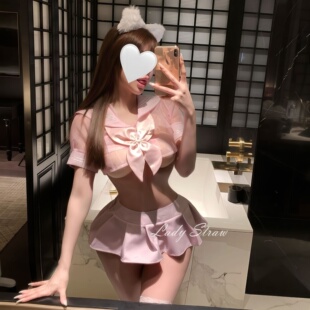 「LS」 月下思语  甜美学院风可爱日系百褶裙学妹短裙蝴蝶结套装