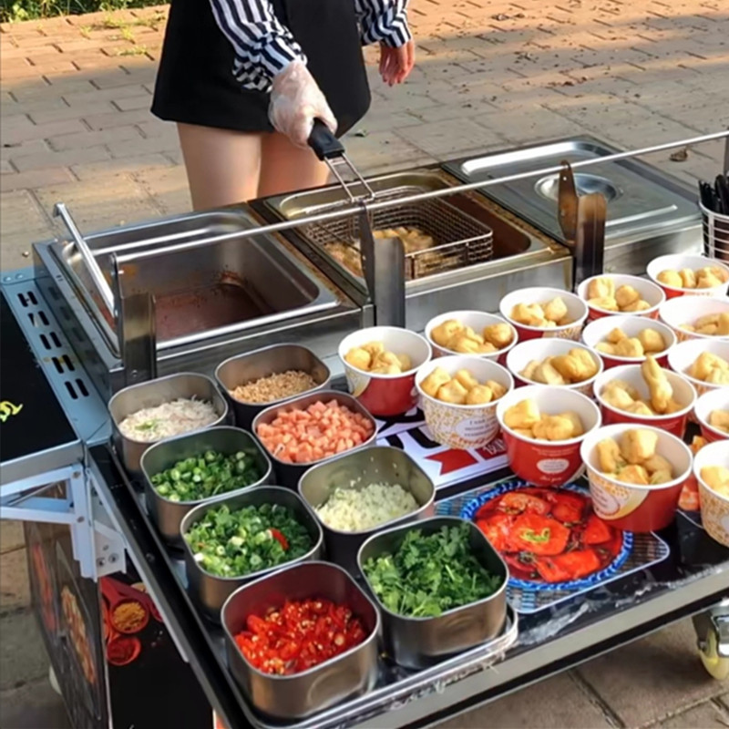 浇汁豆腐机户外移动摆摊设备油炸臭豆腐夜市独家秘方多功能小吃车