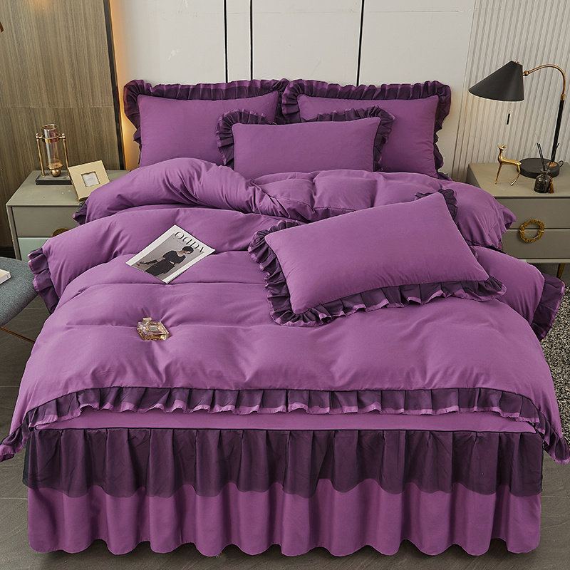 A类棉麻床裙款纯棉四件套全棉被套床单被罩1.8床上用品简约公主风