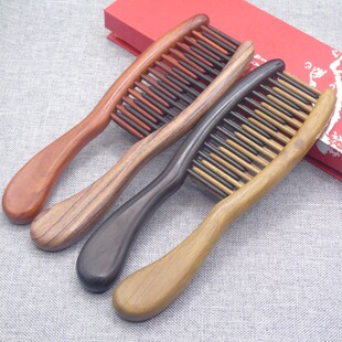 新款黑檀木插齿梳双排错齿按摩头部保健经略梳绿檀木顺发梳