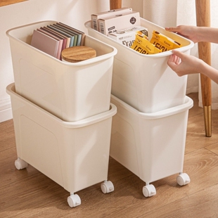 学生宿舍书包收纳箱桌下窄款书箱带滑轮可移动推车教室书本置物架