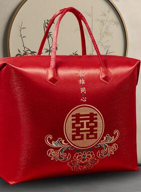 陪嫁结婚高档喜被收纳袋结婚大红色婚庆四件套包装袋装棉花被手提