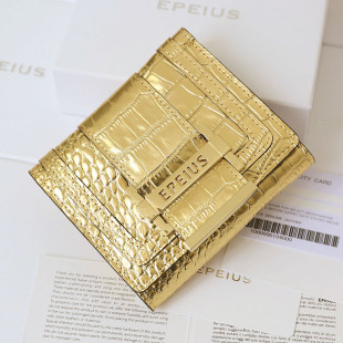 包邮 爱普氏钱包短款 女钱包真皮金色招财钱包鳄鱼纹女士皮夹小钱包