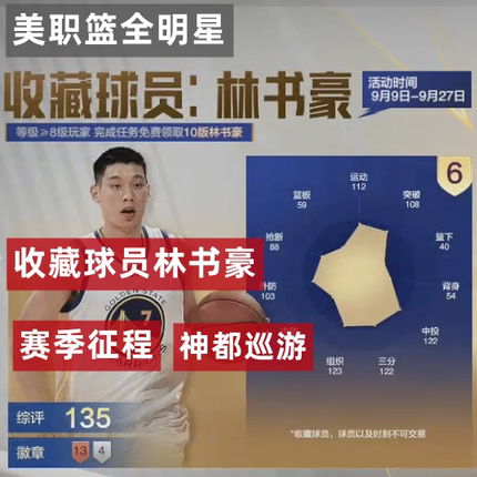收藏林书豪 美职篮全明星代打代练活动NBA放映室巨星征途合同费