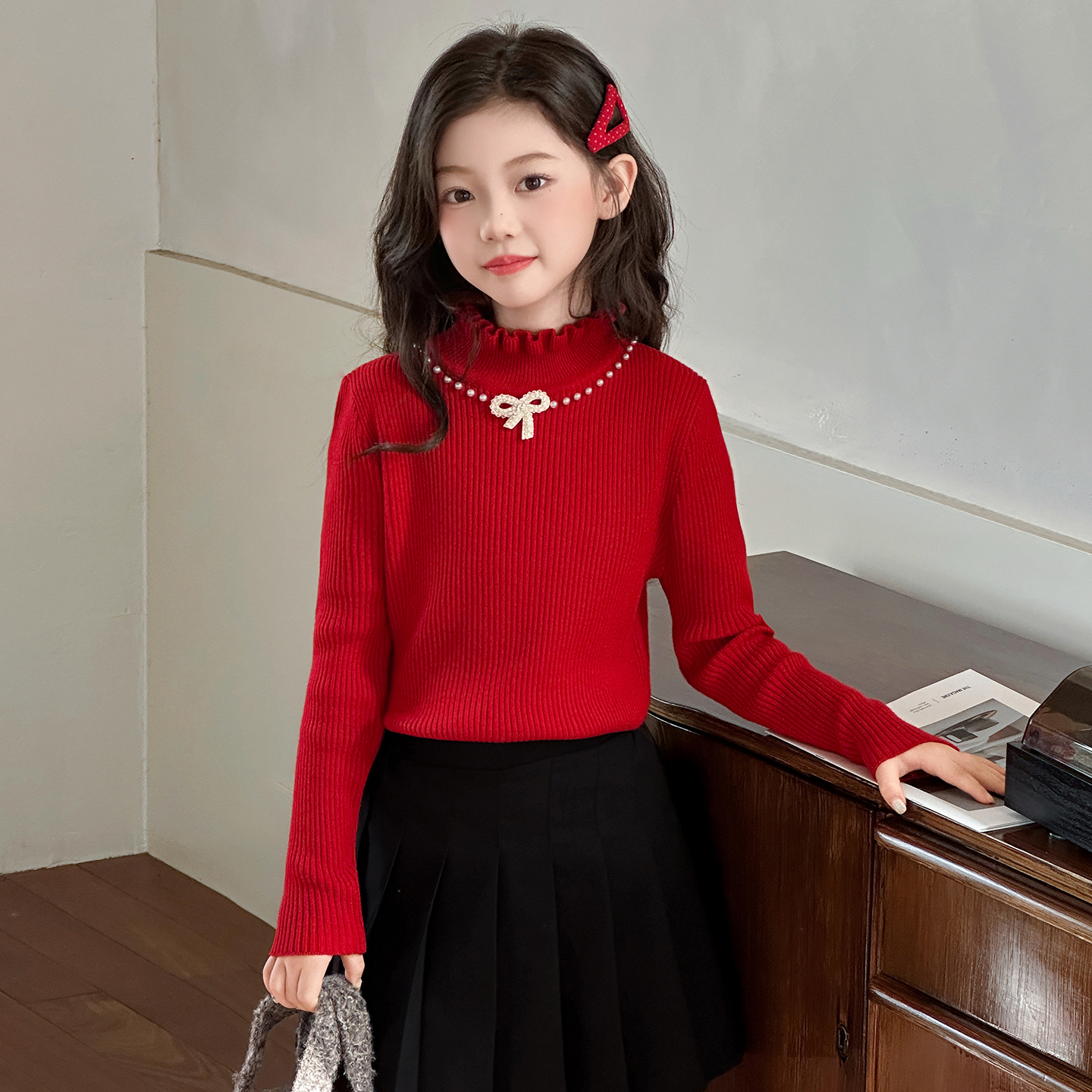 女童毛衣秋冬一体绒针织内搭上衣