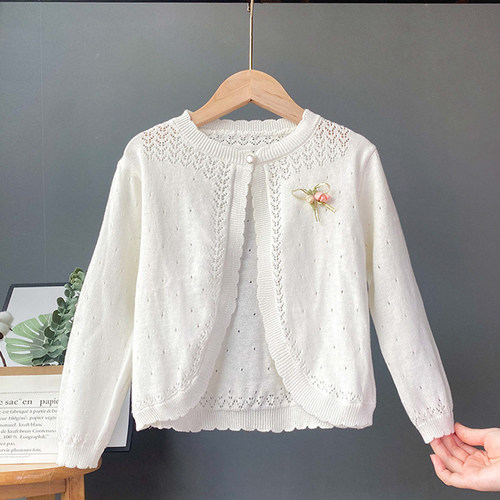 女童针织开衫薄款外搭春秋