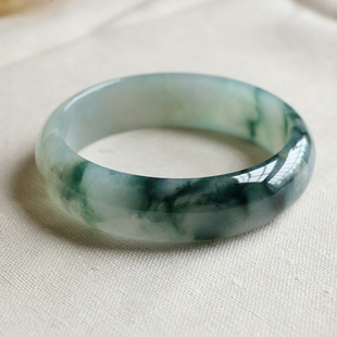 冯冯翡翠冰糯种天然飘蓝花翡翠玉手镯女士玉镯水润宽条大号内径60